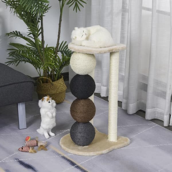 Rootzin raapimispuukissa - beige - lastulevy, pehmo, sisal - 14,96 cm x 14,96 cm x 25,19 cm