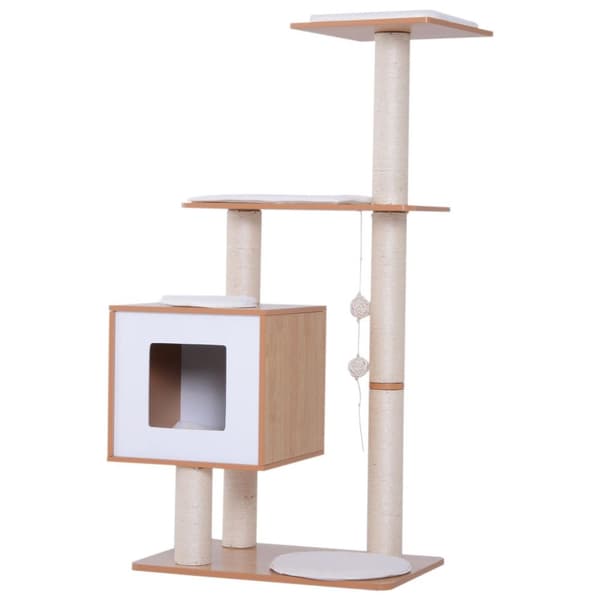 Rootz skrapstolpe kattleksak - vit, naturlig - ved, Mdf, sisal - 25,98 cm x 18,5 cm x 47,24 cm