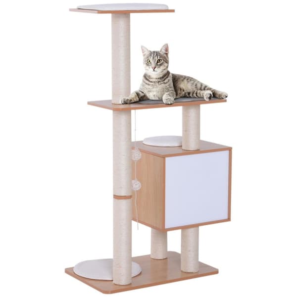 Rootz skrapstolpe kattleksak - vit, naturlig - ved, Mdf, sisal - 25,98 cm x 18,5 cm x 47,24 cm