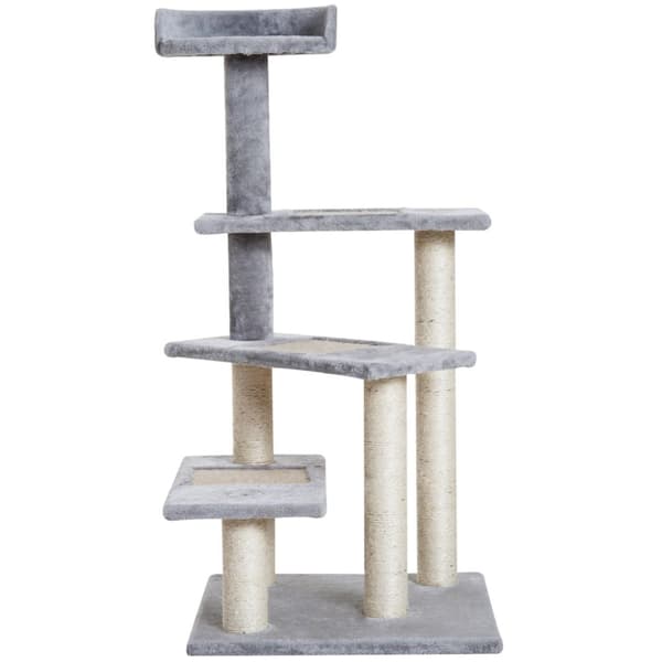 Rootz Gallon Kanna Skrapstolpe Cat Tree - Biege, Grå - Spånskiva, Plysch, Sisal - 18,9 cm x 18,9 cm x 39,17 cm