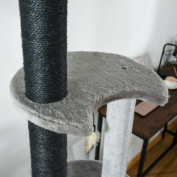 Rootz säädettävä kissan kiipeilypuu - vaaleanharmaa - lastulevy, sisal, pehmo - 23,62 cm x 15,74 cm x 88,58 cm