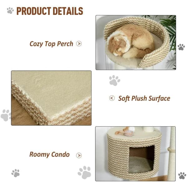 Rootz Cat Tree - Beige, Kaffe - Klass E1 spånskiva, plysch, jute - 24 cm x 16,14 cm x 37,8 cm