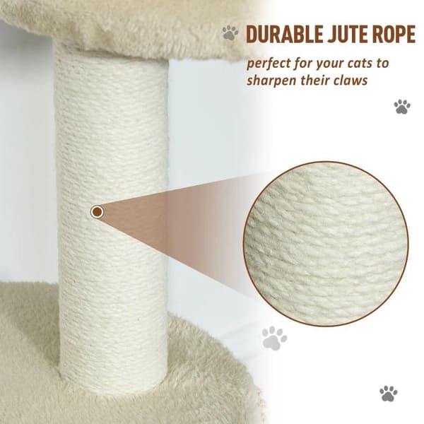 Rootz Cat Tree - Beige, Kaffe - Klass E1 spånskiva, plysch, jute - 24 cm x 16,14 cm x 37,8 cm