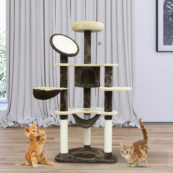 Rootz Cat Tree Sisal-pelare - Brun - Spånskiva, tyg, fiber - 25,59 cm x 19,69 cm x 60,24 cm