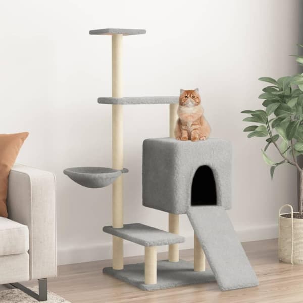 vidaXL Kattetre med klorestolper i sisal lysegrå 130,5 cm