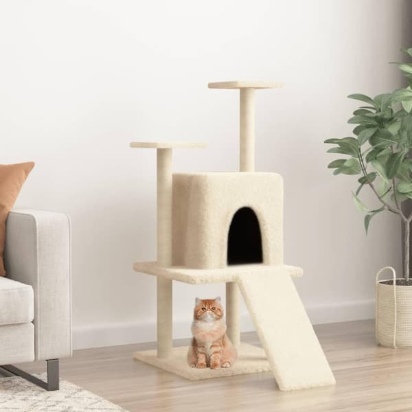 vidaXL Kattetre med klorestolper i sisal kremhvit 110 cm