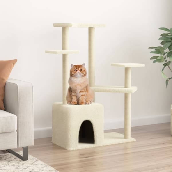 vidaXL Kattetre med klorestolper i sisal kremhvit 107,5 cm