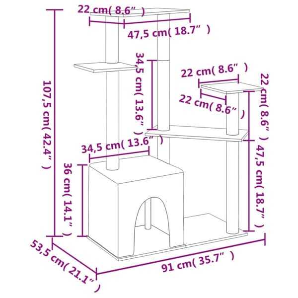 vidaXL Klösträd med sisalpelare ljusgrå 107,5 cm