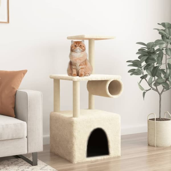vidaXL Kattetre med klorestolper i sisal kremhvit 109,5 cm