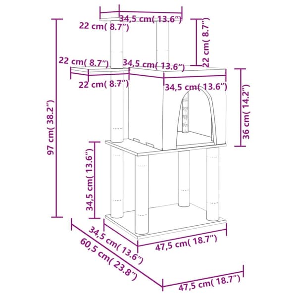 vidaXL Klösträd med sisalpelare ljusgrå 97 cm