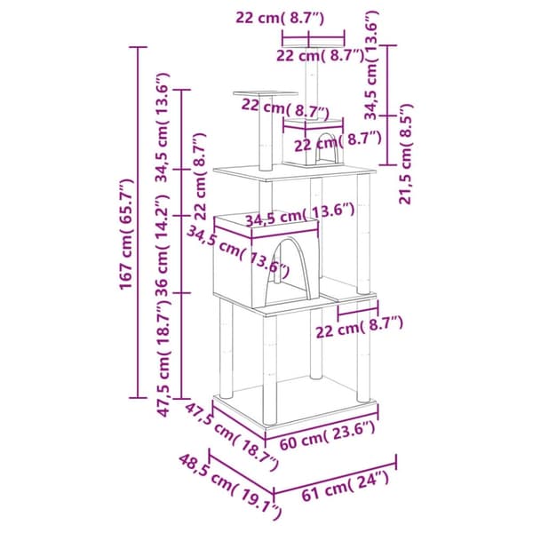 vidaXL Klösträd med sisalpelare ljusgrå 167 cm