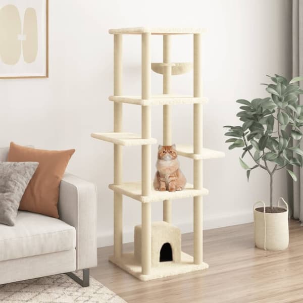 vidaXL Klösträd med sisalpelare gräddvit 154 cm