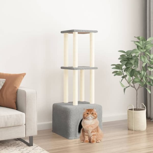 vidaXL Kattetre med klorestolper i sisal lysegrå 133,5 cm