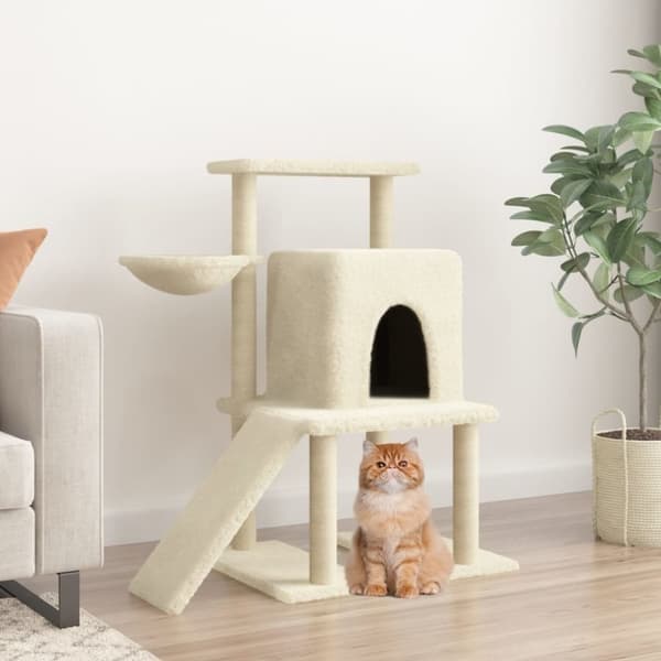 vidaXL Kattetre med klorestolper i sisal kremhvit 96,5 cm
