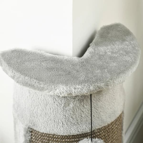 Rootz Cat-kradsestolpe - Inklusiv 2 bolde - Overdækket plys - Legebolde - Blødt plys - Spånplade - Hjørnevægge - Grå - 34L x 25,5W x 58H cm