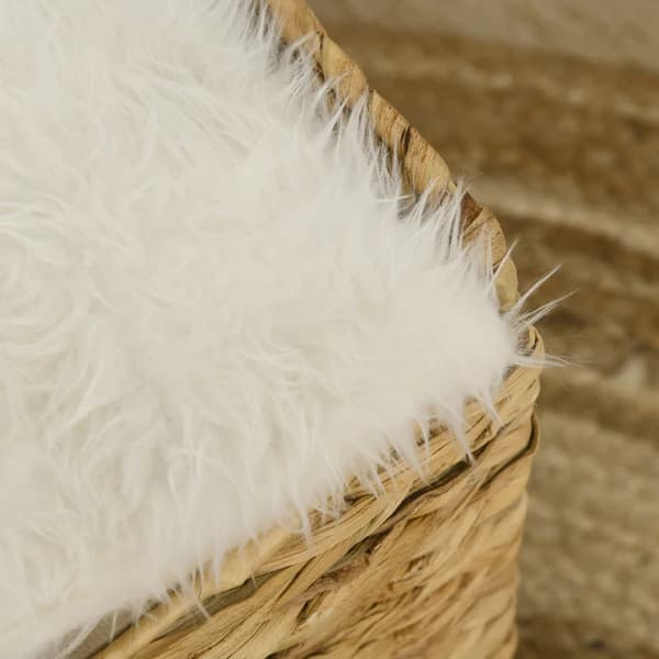 Rootz Vandhyacint Græs Kattehule - Katteseng - 2 liggeområder - 2 vaskbare puder - Naturlig + Hvid - 37,5L x 37,5W x 41,5H cm