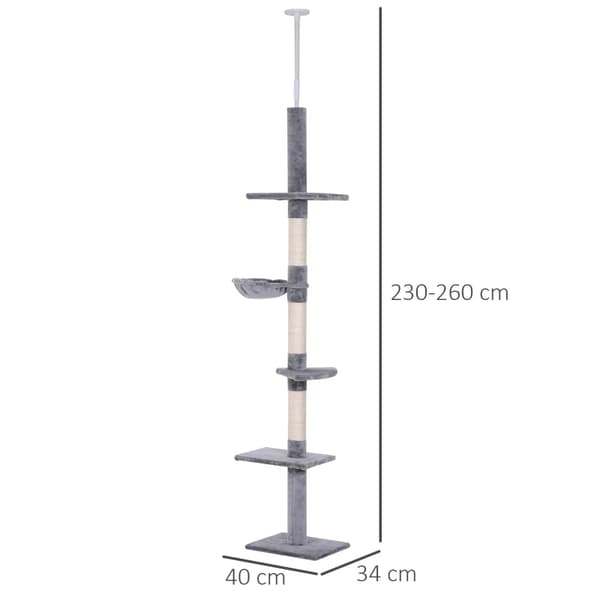 Rootz Cat Tree - Scratching Post - Cat Scratching Post - Cat Climbing Tree - Climbing Tree Tower - Cat Tower - High Height Adjustable - Gray - 40 x 34