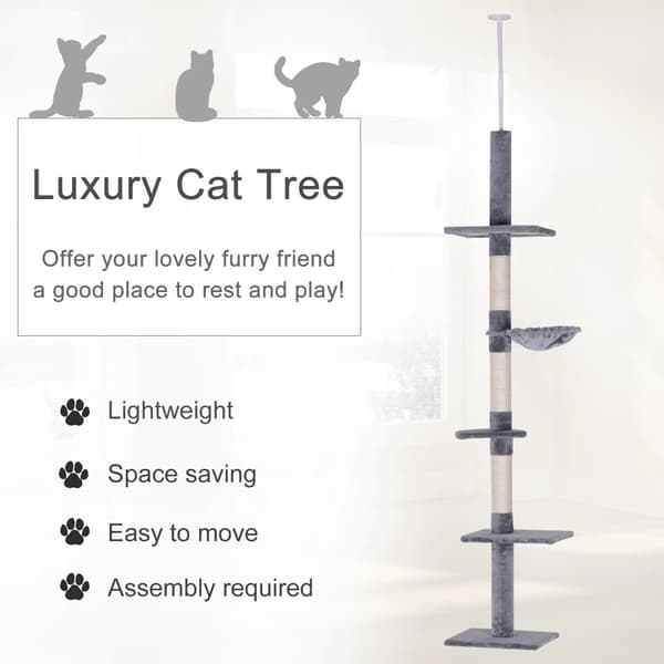 Rootz Cat Tree - Scratching Post - Cat Scratching Post - Cat Climbing Tree - Climbing Tree Tower - Cat Tower - High Height Adjustable - Gray - 40 x 34