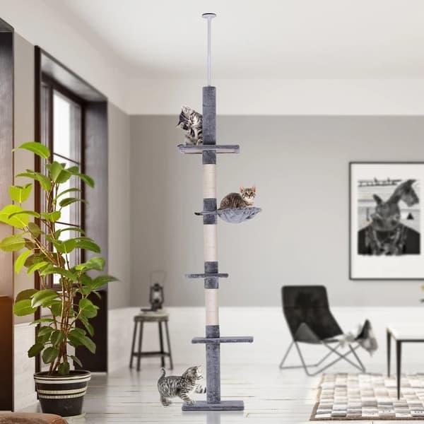Rootz Cat Tree - Scratching Post - Cat Scratching Post - Cat Climbing Tree - Climbing Tree Tower - Cat Tower - High Height Adjustable - Gray - 40 x 34