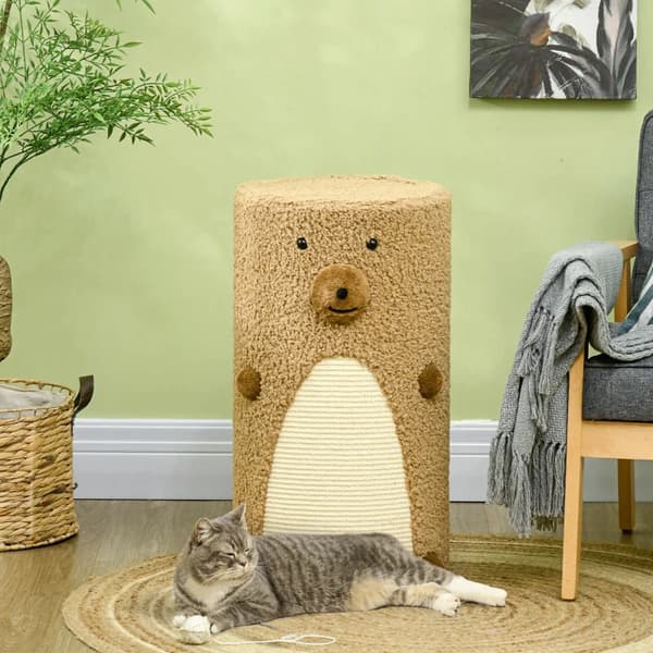 Rootz Bear Design Kradse Tønde - Kattetårn - 2 Kattehuler - 1 Skrabeflade - Spånplade - Hvid + Brun - 35L x 35W x 66H cm