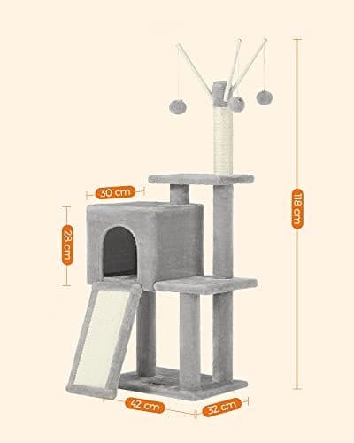 Feandrea Cat Tree, Cat Tower til indekatte, killinger, lysegrå