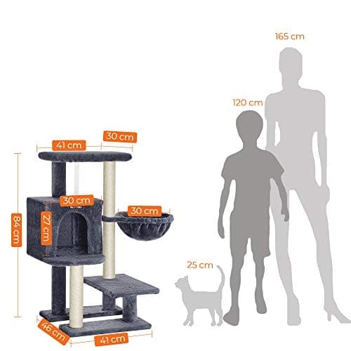 Feandrea Cat Tree, Small Cat Condo 84 cm, Cat Tower, Smoky Grey