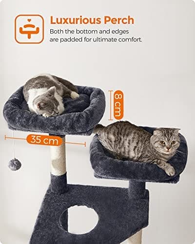 Feandrea Cat Tree, Cat Tower 142 cm, Cat Activity Center, Smoky Grey