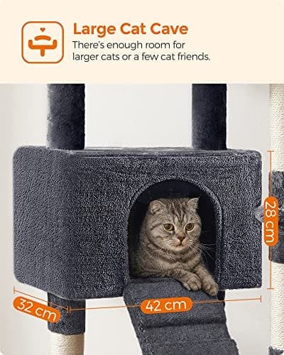 Feandrea Cat Tree, Cat Tower 142 cm, Cat Activity Center, Smoky Grey