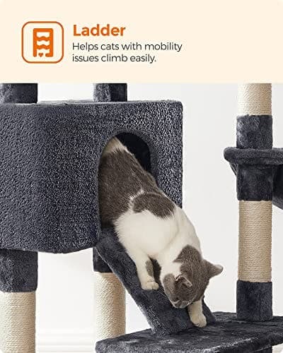 Feandrea Cat Tree, Cat Tower 142 cm, Cat Activity Center, Smoky Grey