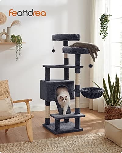 Feandrea Cat Tree, Cat Tower 142 cm, Cat Activity Center, Smoky Grey