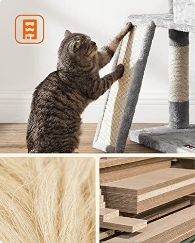 Feandrea Cat Tree, Cat Condo 115 cm, raapimisramppi, vaaleanharmaa