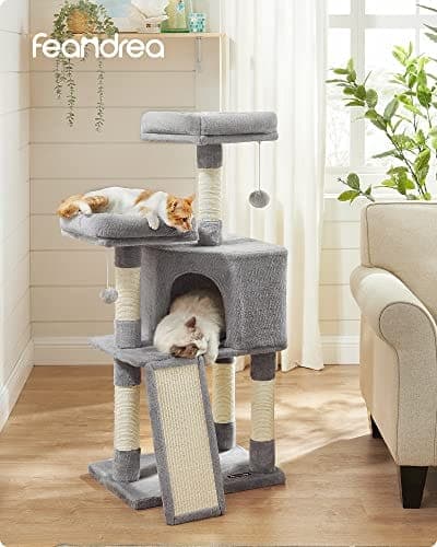 Feandrea Cat Tree, Cat Condo 115 cm, raapimisramppi, vaaleanharmaa