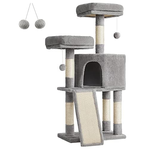 Feandrea Cat Tree, Cat Condo 115 cm, kradserampe, lysegrå