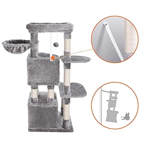 Feandrea Cat Tree, Cat Condo, Activity Center, 120 cm, lysegrå