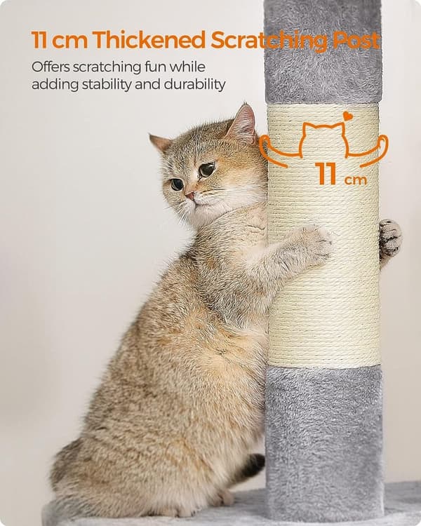 Feandrea Cat tree 101 cm kissatorni, XL, iso kissa-ahven, 2 kissaluolaa, raapimistolppa, vaaleanharmaa