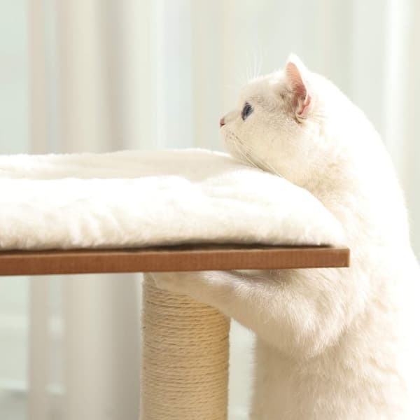 Rootz Skrapstolpe - Kattträd med 3 liggplatser - Kattklätterträd - Kattmöbelträd - Hög kattskrapstolpe - Kattskrapstolpe - Pälsimitation - MDF - Vinta
