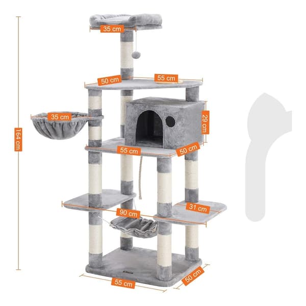 Rootz Cat Bowl - Artificiellt linne - Kattvänlig Mjuk - Stor plattform - Skrapbräda - 1 Korg-2 Hus - Platssparande katt - Carb Certified Chipboard Ply