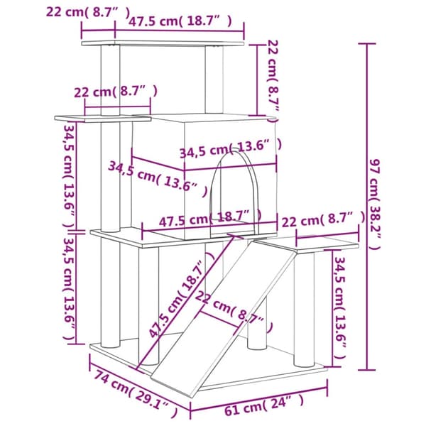 vidaXL Kattetre med klorestolper i sisal kremhvit 97 cm