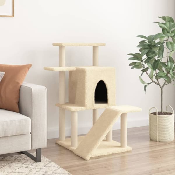 vidaXL Kattetre med klorestolper i sisal kremhvit 97 cm