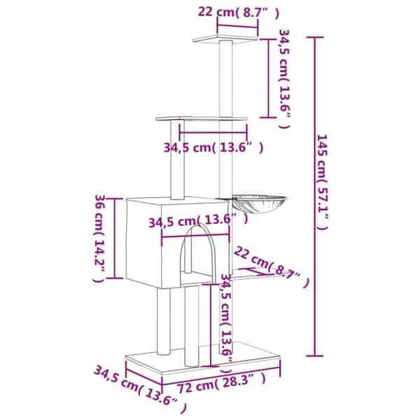 vidaXL Klösträd med sisalpelare ljusgrå 145 cm