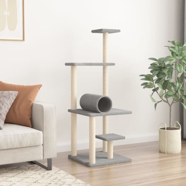 vidaXL Klösträd med sisalpelare ljusgrå 136 cm