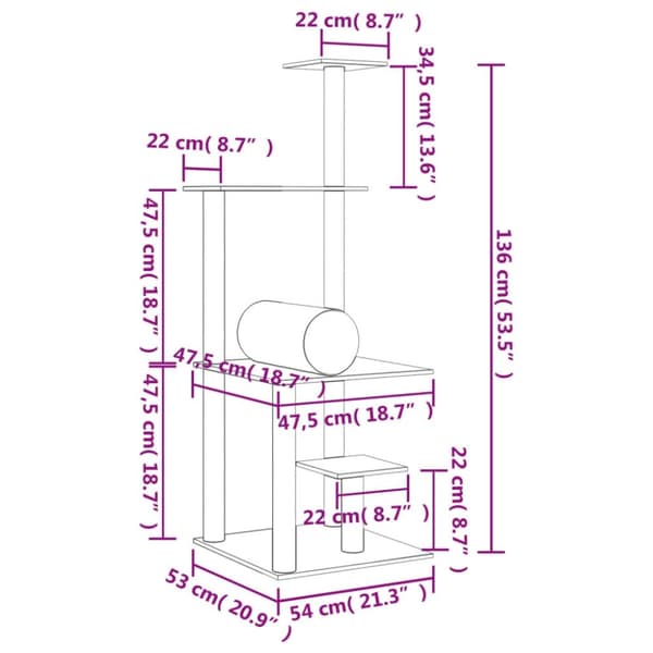 vidaXL Klösträd med sisalpelare gräddvit 136 cm