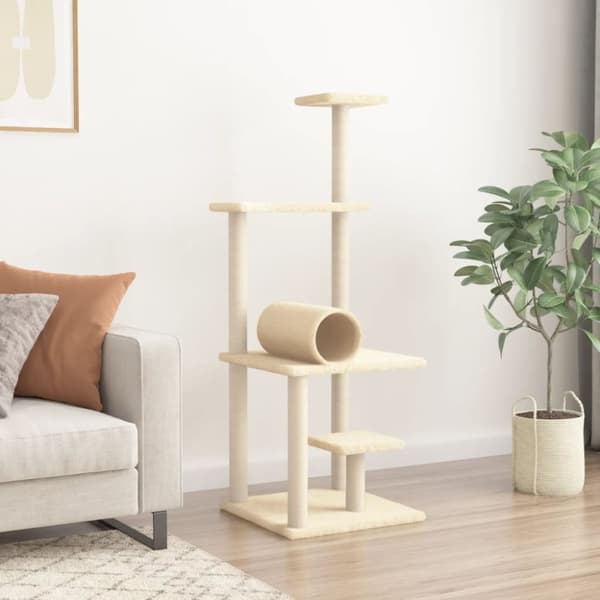 vidaXL Klösträd med sisalpelare gräddvit 136 cm