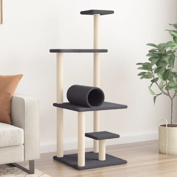 vidaXL Kattetre med klorestolper i sisal mørkegrå 136 cm