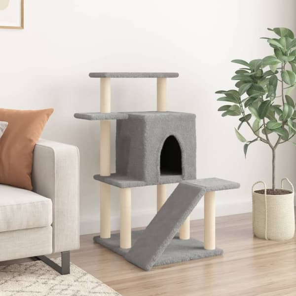 vidaXL Kattetre med klorestolper i sisal lysegrå 97 cm