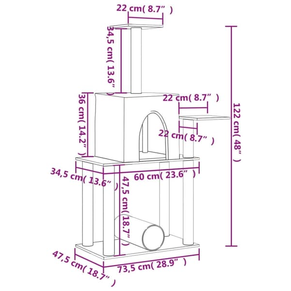 vidaXL Klösträd med sisalpelare gräddvit 122 cm