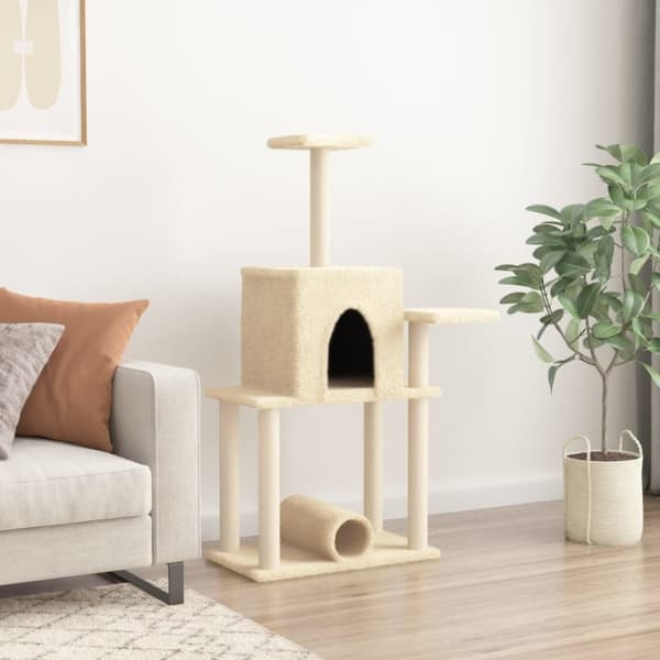 vidaXL Klösträd med sisalpelare gräddvit 122 cm