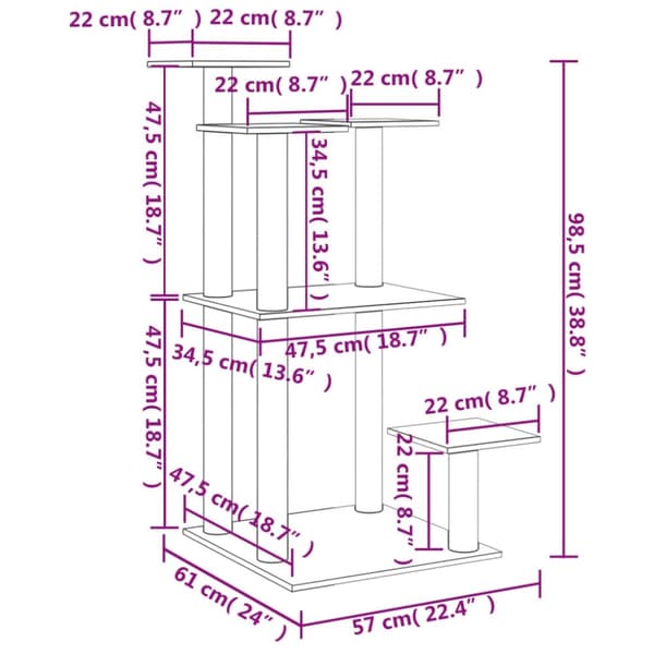 vidaXL Klöspelare med plattform gräddvit 98,5 cm