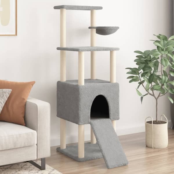 vidaXL Kattetre med klorestolper i sisal lysegrå 153 cm