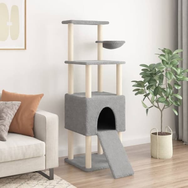 vidaXL Kattetre med klorestolper i sisal lysegrå 153 cm